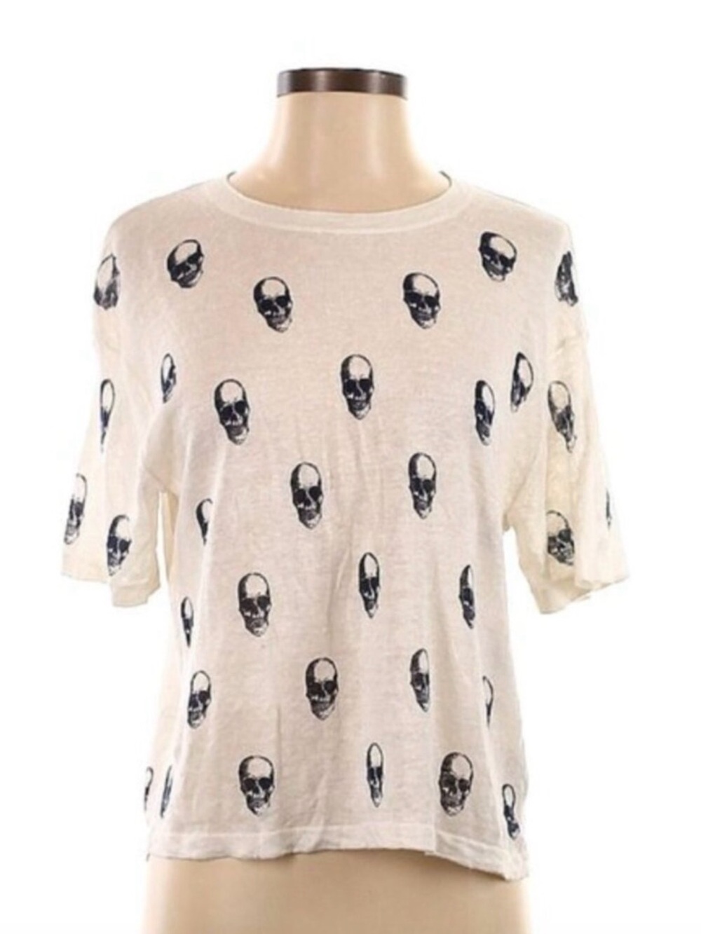 SKULL CASHMERE White Tee Shirt with Black Skull Print